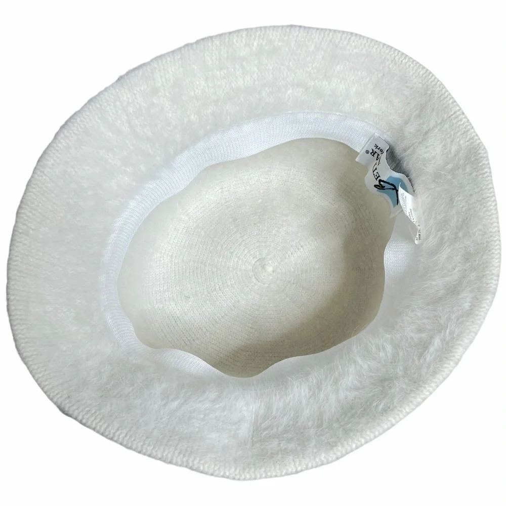Vintage Betmar New York Angora Blend Off White Fuzzy Bucket Hat Women Y2K - Picture 7 of 9